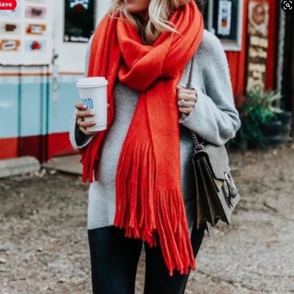 Anthropologie Accessories - Anthropologie Orange‎ Fringe Oversized  Scarf NWT